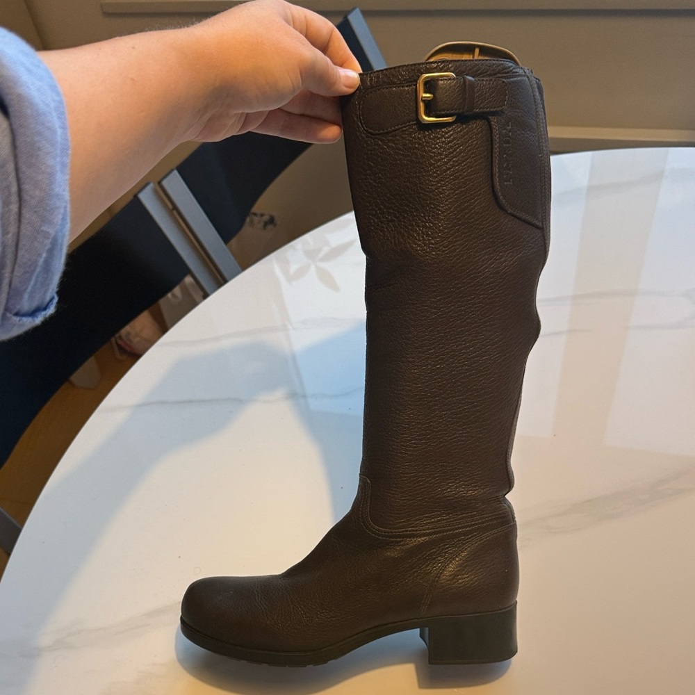 Prada - Chocolate Brown Leather Heeled Boots